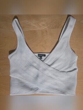 Dynamite Off White Ribbed Wrap Crop Top - Women Size Small